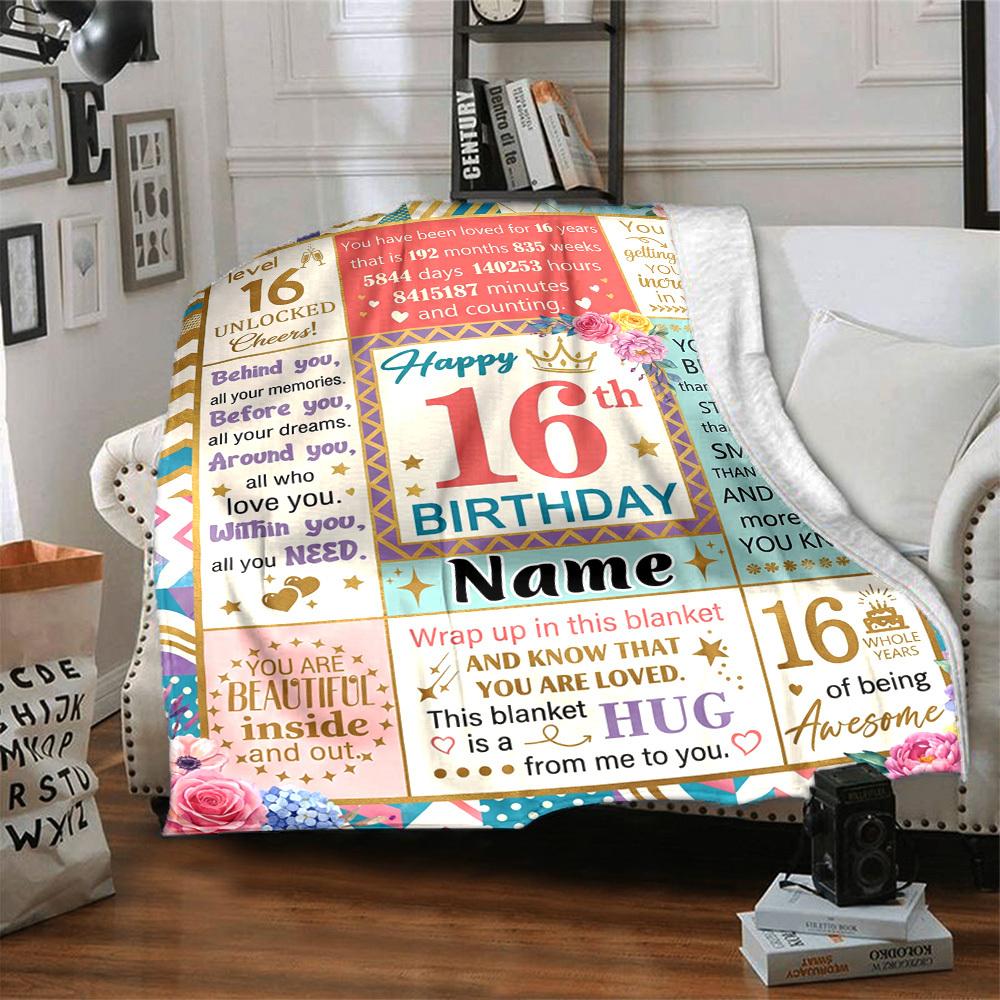 Happy 16Th Birthday Celebration Personalized Name Blankets Soft And Comfortable Against The Skin Naps And The Office A Wonderful Gift For Friends