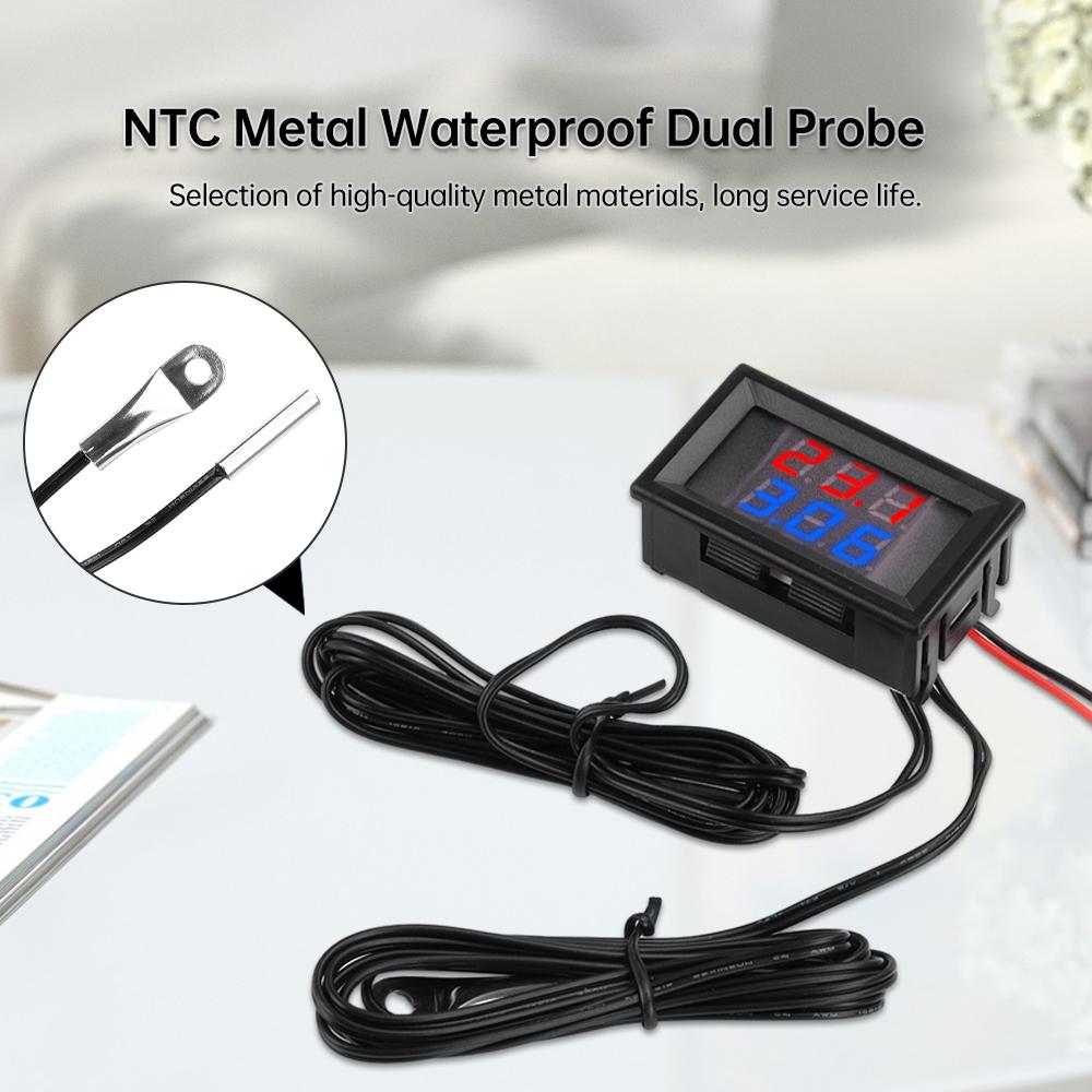 DC4V-28V Mini Temperature Controller Dual Display LED Three-Digital Thermometer Tester With Waterproof Control NTC Metal Prob 1M