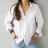 Baumwolle Frauen Shirts Und Blusen Langarm Weißes Hemd Tops Casual drehen-unten Kragen OL Stil Lose Frau Bluse