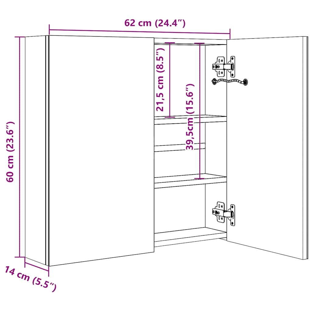 LED Bathroom Mirror Cabinet Concrete Grey 62 x 14 x 60 cm