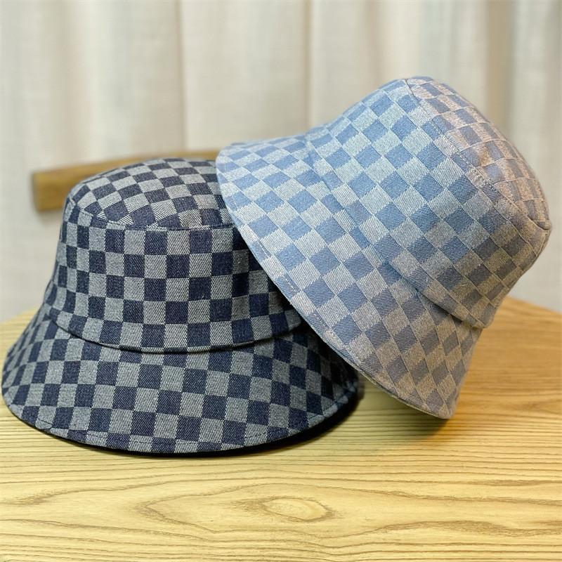New Japanese Style Denim Fisherman Hat Women's Spring Autumn Plaid Grid Net Red Versatile Face-lifting Small Summer Bucket Basin Hat