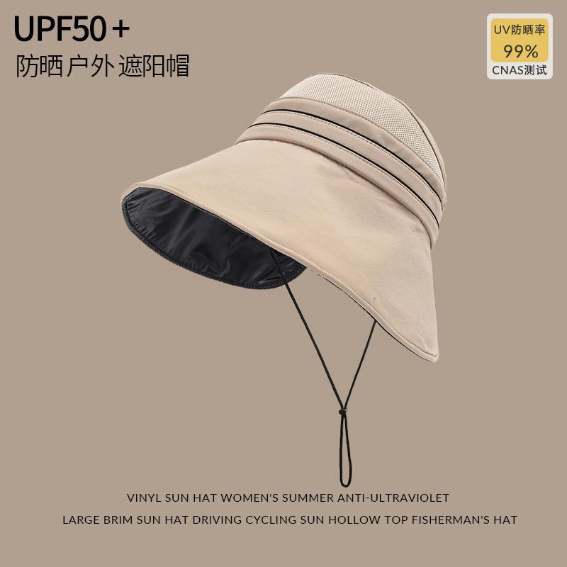 

Vinyl empty top sunscreen hat ladies summer UV protection big eaves bucket hat cycling versatile sunshade sun hat M (56-59cm) Windbreak Rope
