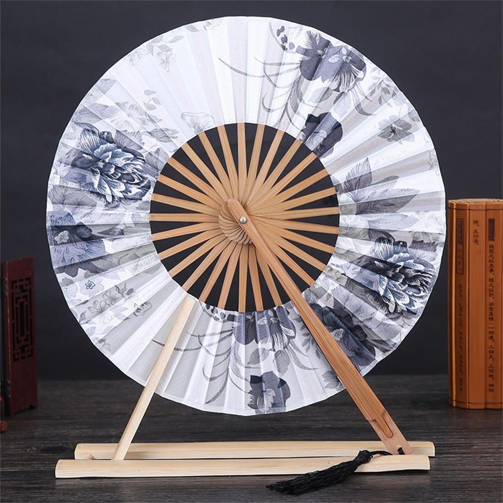 New Japanese Sakura Flower Pocket Folding Hand Fan Round Circle Party Decor Gift Bamboo Windmill Folding Fan Chinese Fans