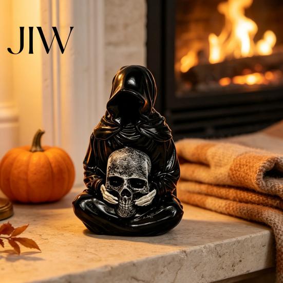 Handcrafted Sculpture for Indoor Tabletop Halloween Skull Light, Spooky Gothic Style Ornament, Waterproof Decorative Light Ornaments Garden Tabletops