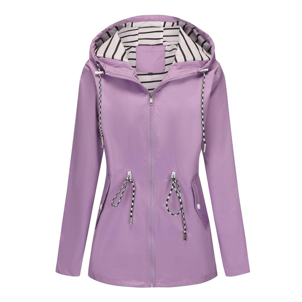 2025 Women’s Water-Repellent Hooded Trench Coat with Striped Lining - Plus Size Available