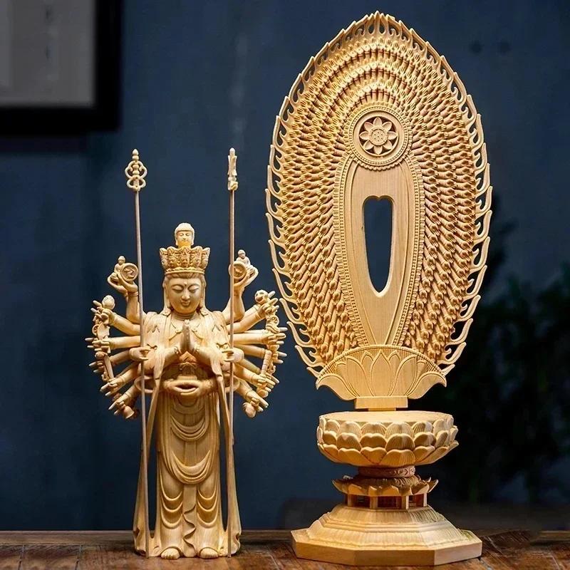 Chinese Large Solid Wood Thousand-Hand Guanyin High Carved Buddha Statue Sculpture Home Decor
