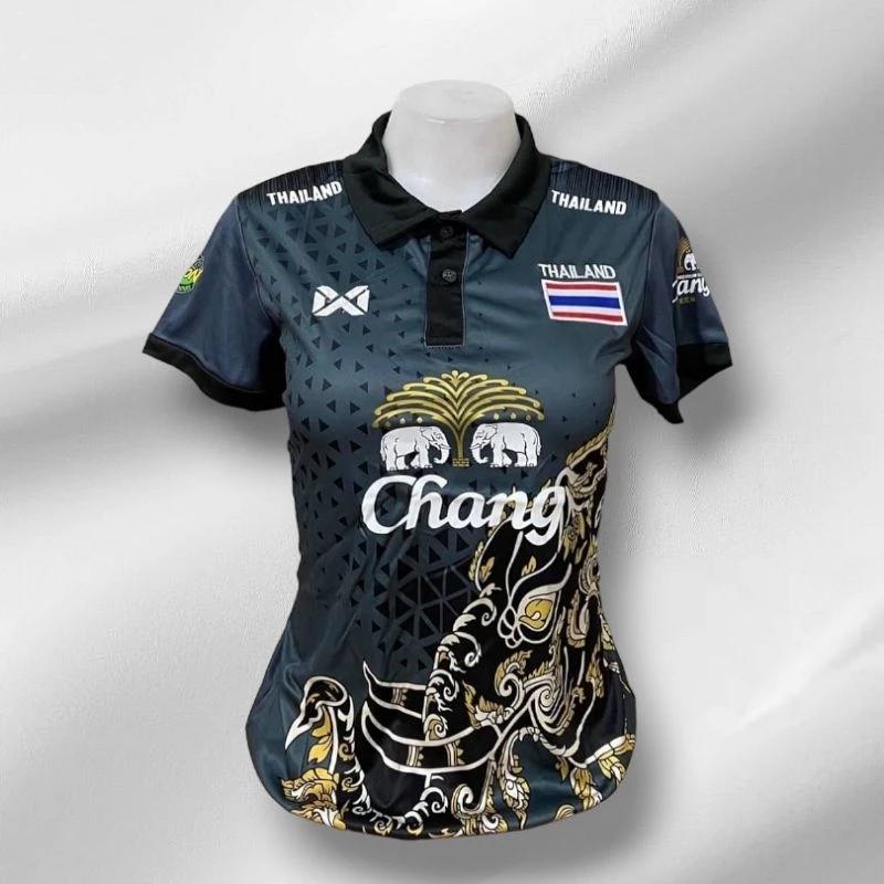 Dámský Thajsko Národní Fotbalový Tréninkový DRES POVZBUZOVÁNÍ Fanoušek Potisk Vintage Retro Rychleschnoucí Polokošile Krátký Rukáv Uniforma Slon Sport Outdoor