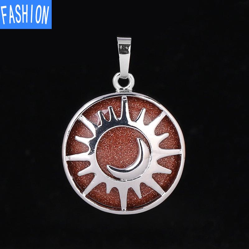 

Кулон из натурального кристалла в национальном стиле с выдолбленной луной и солнцем, ожерелье, кулон, аура энергии, полудрагоценный камень brown sand