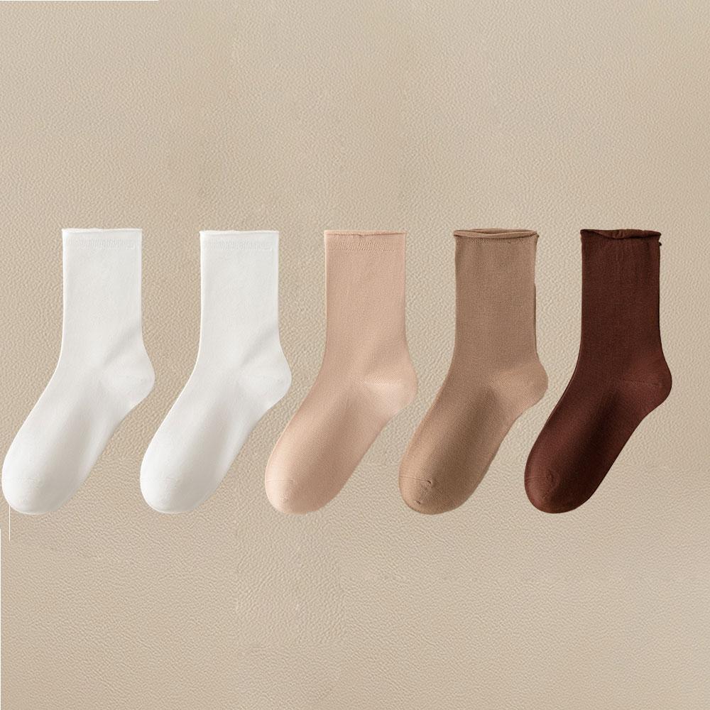 

5 пар женских носков с оборками, хлопковые однотонные белые носки для девочек Y2k Harajuku Lolita, забавные носки, комплект One Size