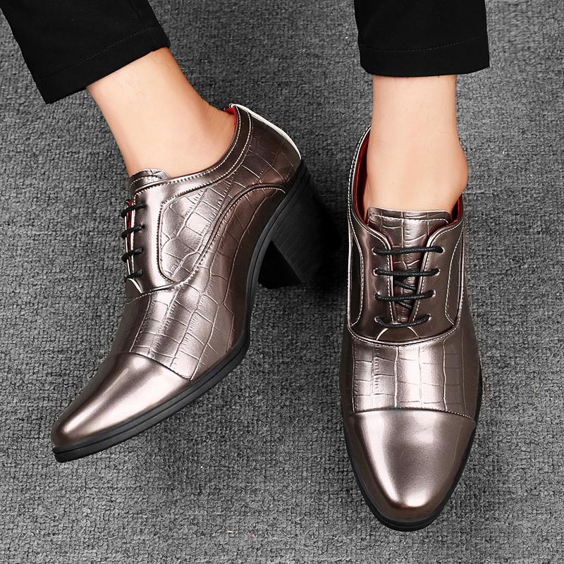 Men High Heels Silver Derby Wedding Dress Dance Business Gold Elevator Shoes Height Increase Tuxedo Shoes Plus Size