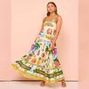 Summer new sexy suspender temperament printed high waist big pendulum dress women