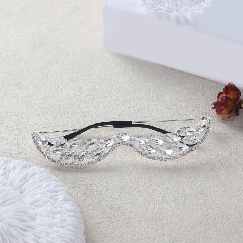 Half Frame Rhinestones Glasses Face Jewelry Crystal Eyeglasses Without Lens V Shape Rhinestones Sunglasses for Women Men