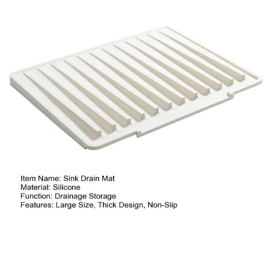 Sink Drain Mat Non-Slip Surface Large Size Thick Silicone Heat Resistant Flexible Cutlery Holder with Slope Drainage Design