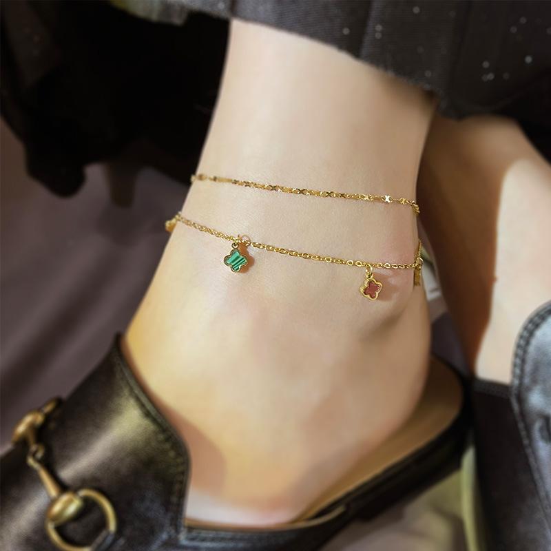 Colorful Four-Leaf Clover Anklet Women's Models Sexy Personalized Foot Bare Chain Titanium Steel Does Not Lose Color Foot Chain