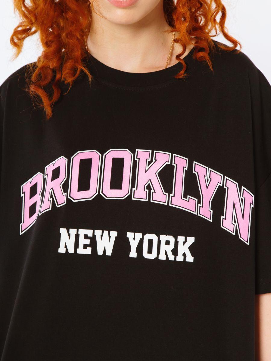Summer Harajuku Graphic Print T-Shirt 90S Vintage Women T Shirt Y2K Brooklyn Oversized Tees Streetwear Gothic Punk Tops S чёрный