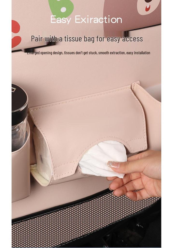 Cartoon Car Seat Back Organizer & Kick Mat with Leather Finish