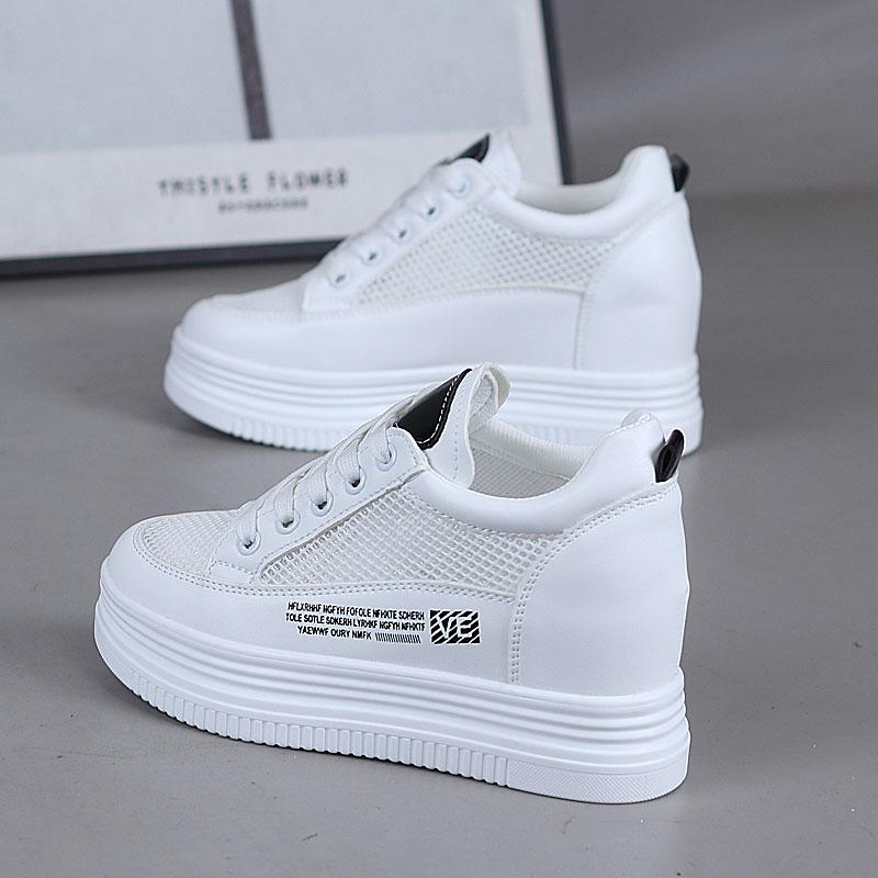 Fashion 7CM Air Mesh Shoes Chunky Sneakers Microfiber Platform Wedge Women Summer Autumn Shoes Vulcanize Sandals Hollow Slides