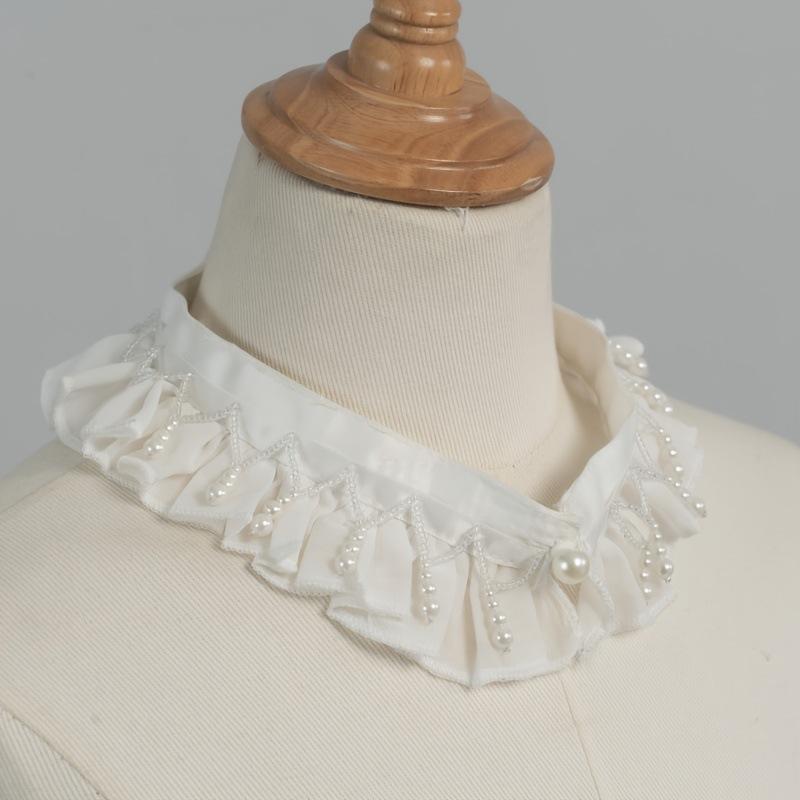 Vintage Ruffled Pearl Detachable Fake Collar Choker Elegant Lace Neck Collar For Dress Shirt Wedding Party Cosplay Decor