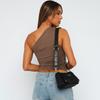 Women's Winter One-Shoulder Backless Ruched Tank Top T-Shirt: Solid Color, European & American Style