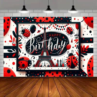 2D Eiffelturm Marienkäfer Geburtstag Hintergrund Banner Fahnen Kinder Party Dekoration Hintergrundtuch