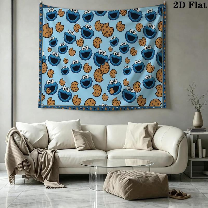 Cookie Monster Wall Tapestry Aesthetic Wall Hanging Printed Fabric Blanket Decorative Tapestries for Bedroom Living Room Home Decor