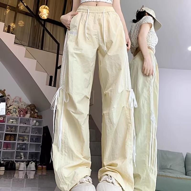Bow Striped Pants Women Summer High Waist Loose Casual Pants Korean Style Spicy Girl Versatile Full Length Trousers Female