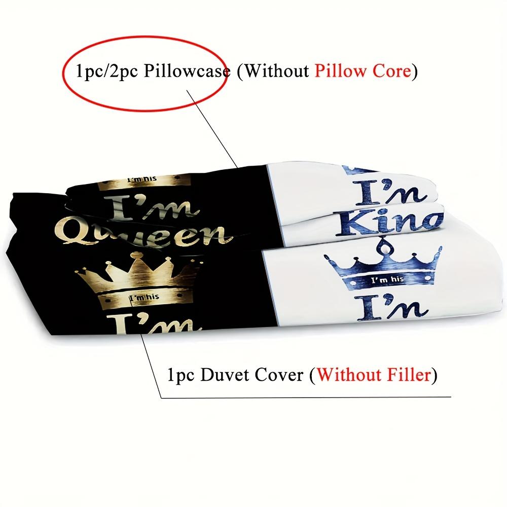 2/3Pcs Luxury Crown Letter Print Duvet Cover Set (1 Duvet Cover + 1/2 Pillowcase, Without Core), Fashionable Couple Bedding Set