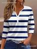 Dames Zomer V-hals Knopen Streep Casual Top