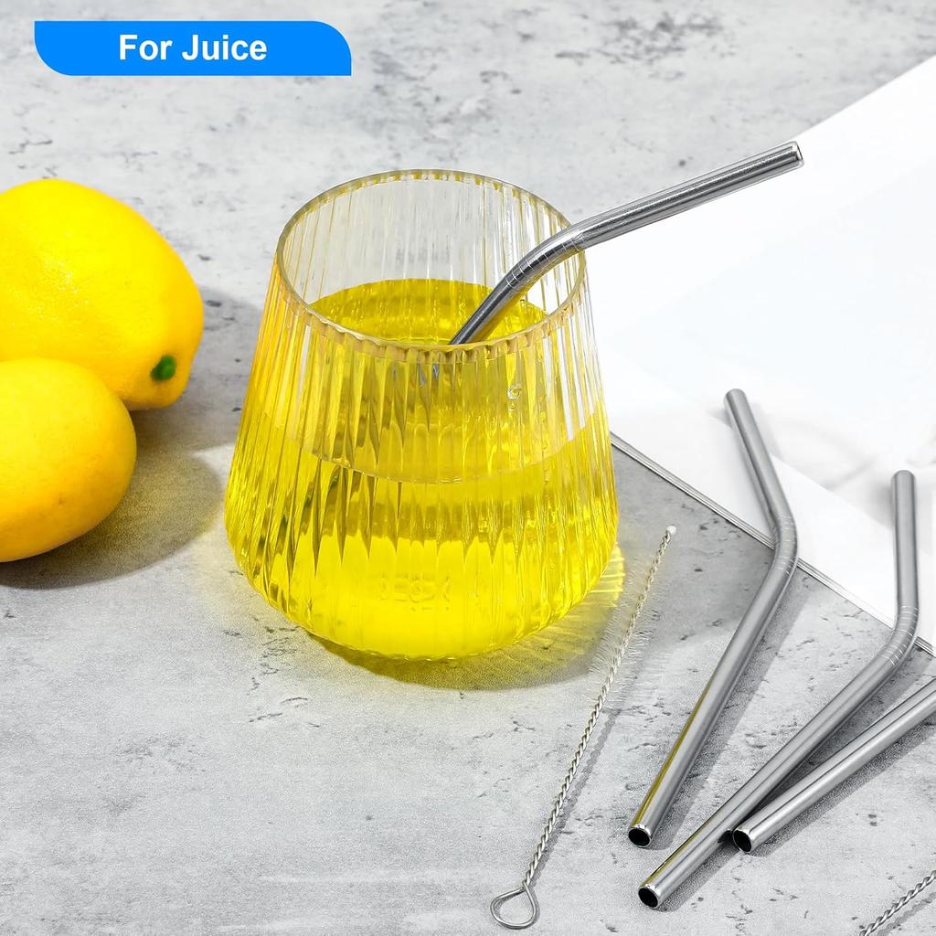 8 Pack 6 Inch Short Bent Metal Cocktails Straws, Stainless Steel Straws with 2 Cleaning Brush Portable Reble Drinking Straw for Coffee Mugs Small