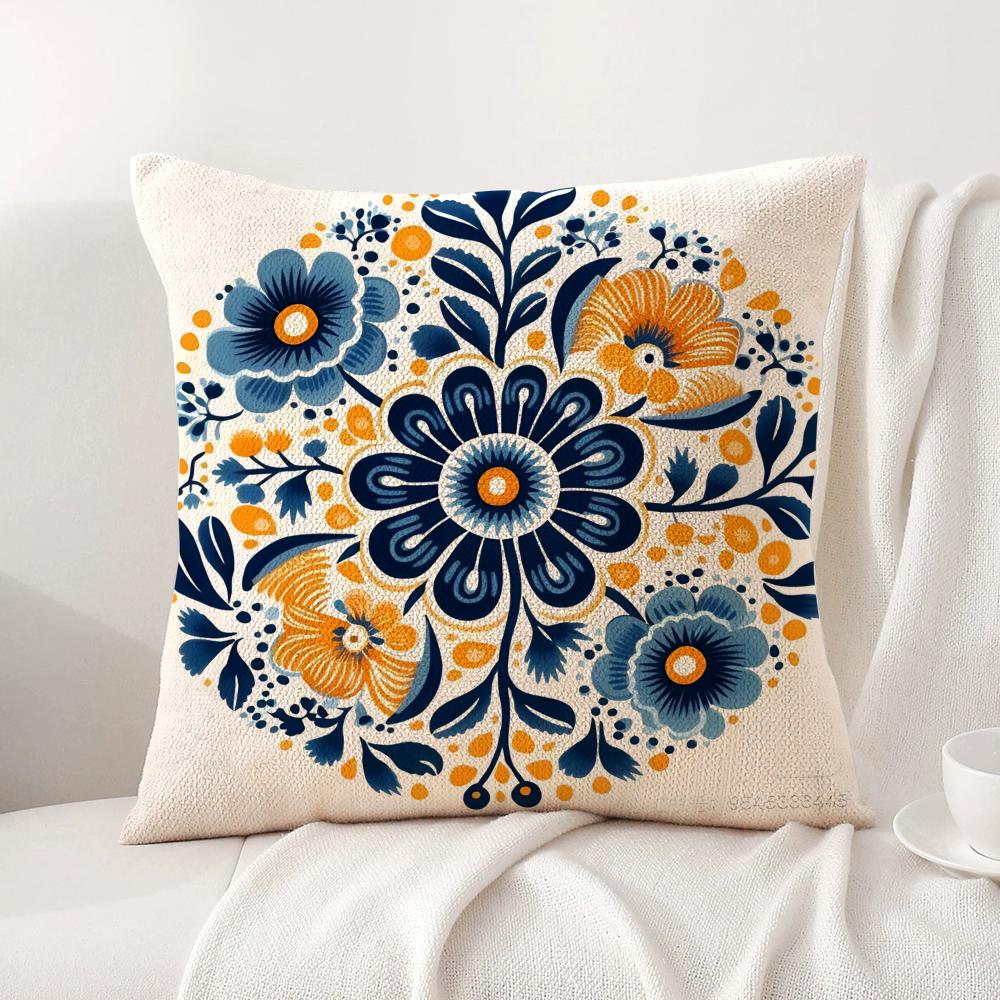 Resort-Style Patterns Cushion Cover Natural Linen Organic Fabric Double-Sided Printing Sofa Home Decor Gift Pillow Cover