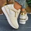 Spring Gold Silver Mesh Wedge Sneakers Women Lightweight Platform Heels Casual Shoes Woman Plus Size 36-43 Lace Up Sneakers