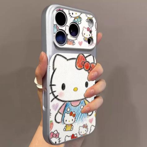 Applicable to iphone11pro mobile phone case painted big head Hello Kitty iPhone11 2-in-1 lambskin 11