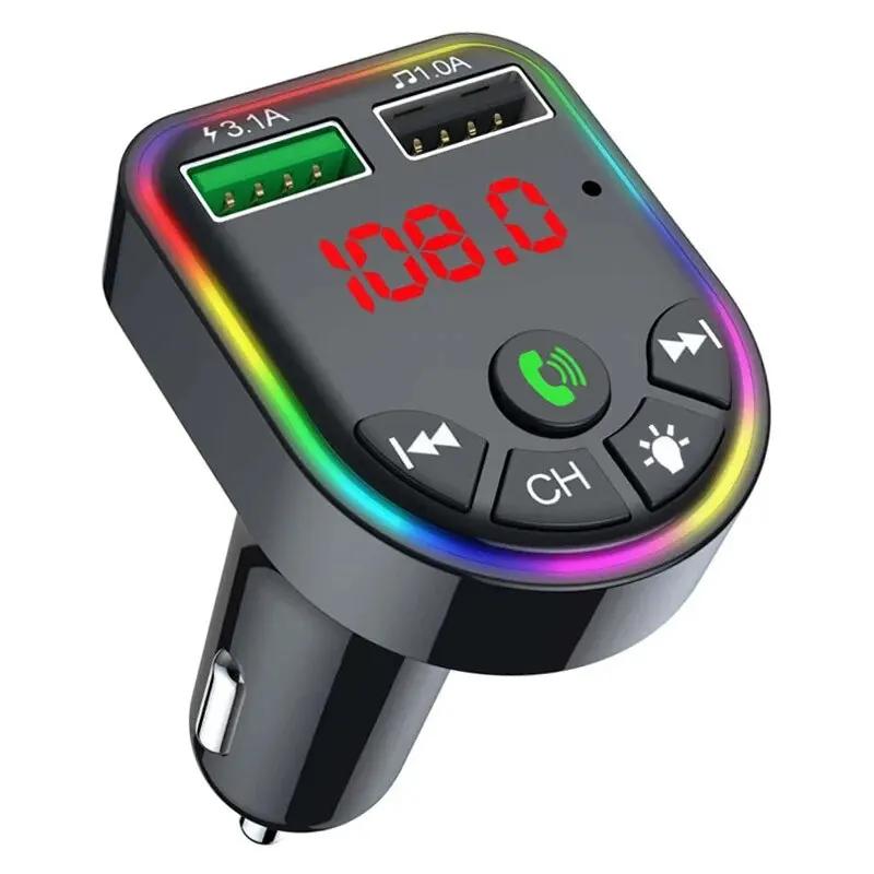 

Universal Car Bluetooth FM Transmitter Dual Port Car Charger with RGB Ambient Light Handsfree Call Music Player Car Accessory чёрный