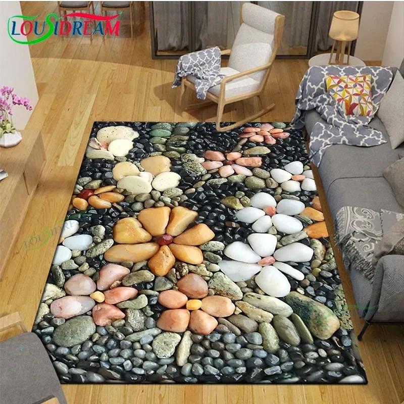 3D Lustige Kieselstein Dekor Teppich für Außenbalkon Garten Couchtisch Schlafzimmer Bereichsteppiche Küche Rutschfeste Fußmatte Teppich Geschenk