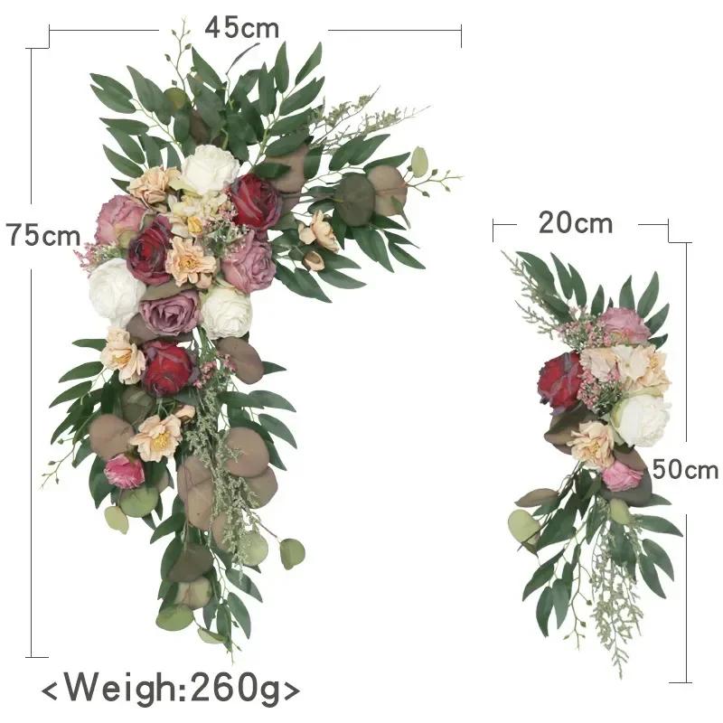 2pcs Artificial Flowers Wedding Backdrop Wreath Decor Welcome Card Sign Corner Wall Props Arrange Arch Fake Flower Row