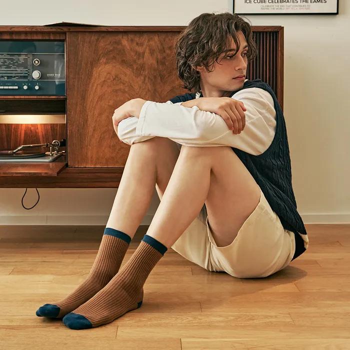 [3SET] Combination Ribbed Color Block Point Socks 5 Colors