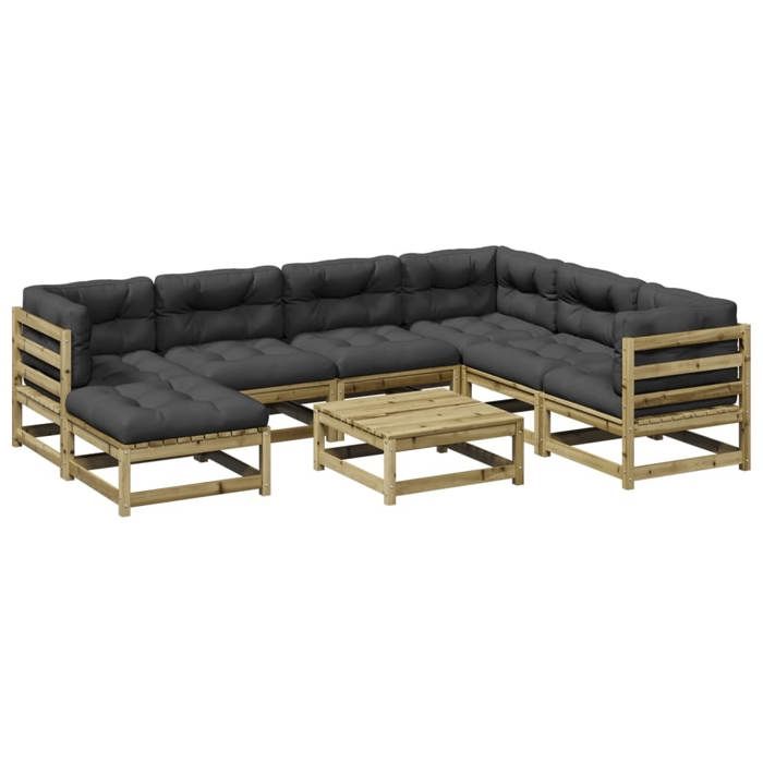 VidaXL Salon de jardin 8 pcs avec coussins bois de pin imprégné 3299559