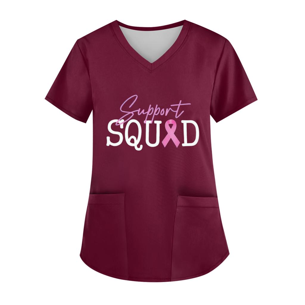 Women's V-Neck Short-Sleeve Pocketed Top With Side Slit