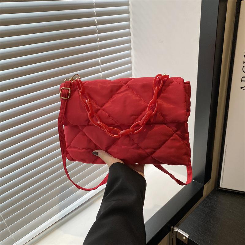 Winter Cotton Padded Quilted Handbag For Women Chain Rhombic Pattern Designer Feather Down Bag Purse Ladies Shoulder Tote Bags