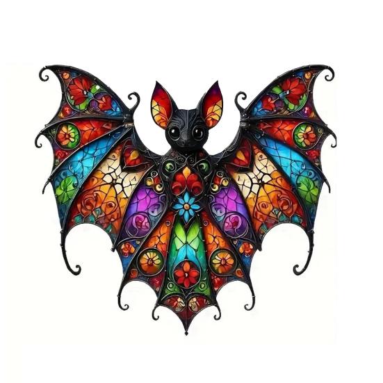 Halloween Witch Hat Hanging Decoration Stained Glass 2D Flat Acrylic Creepy Bat Skull Suncatcher Indoor Outdoor Wall Window Hanging Sign Ornament