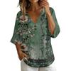 Women's Vintage Floral Print V Neck Loose Fit Short Sleeve T Shirt Made of Linen Blend Fabric Casual Lightweight Top for Everyday Wear