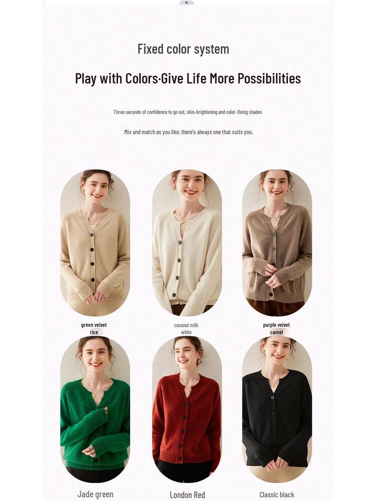 Women's Thick Cashmere Round Neck Raglan Sleeve Sweater Cardigan - Loose Fit, Autumn/Winter Versatile Outerwear