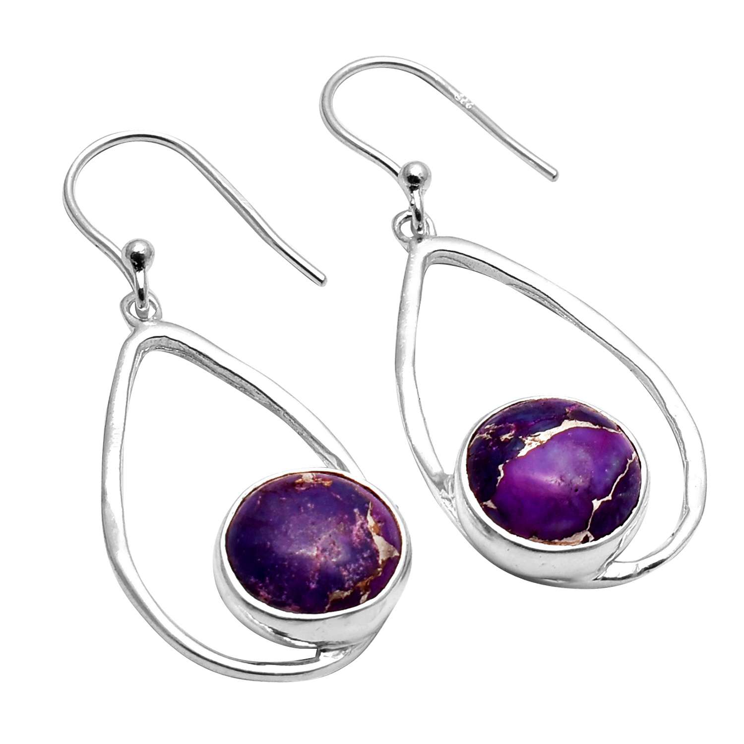 

Серьги с фиолетовыми бирюзовыми драгоценными камнями, твердые серьги из стерлингового серебра 925 пробы, серьги ручной работы, ювелирные изделия, подарок для женщин и девочек, E-2775