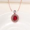 Oval Red Center Stone Pendant Necklace Double Halo Design Sparkling Statement Jewelry for Women