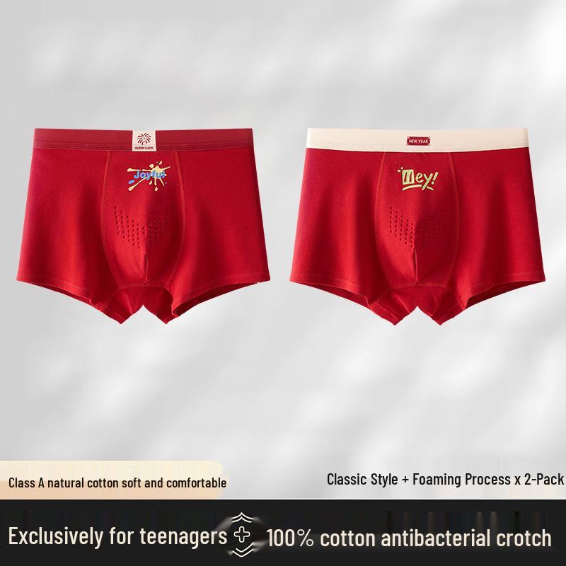 A-grade pure cotton red underwear for teenage boys (15-18) during growth spurts; autumn/winter, non-chafing, zodiac-themed.
