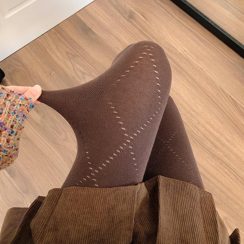 Meias Brancas de Espessura Média para Outono/Inverno & Collants de Bolinhas Cinza Fumo, Leggings Branco Leite Forradas em Algodão