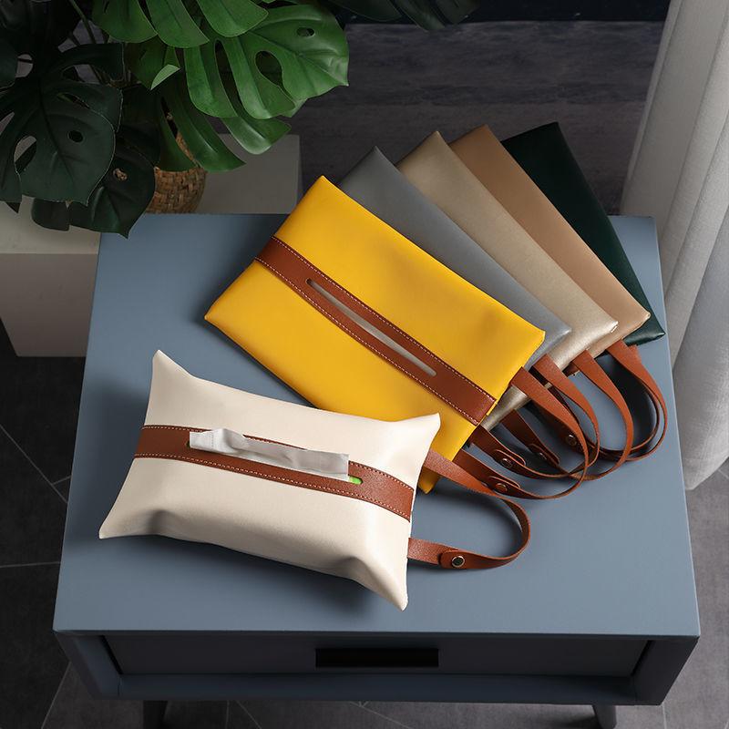 Simple Hanging Portable Tissue Box Pu Leather Fashion Color Matching Home Desktop Storage Tissue Bag Car Tissue Box Napkin Box