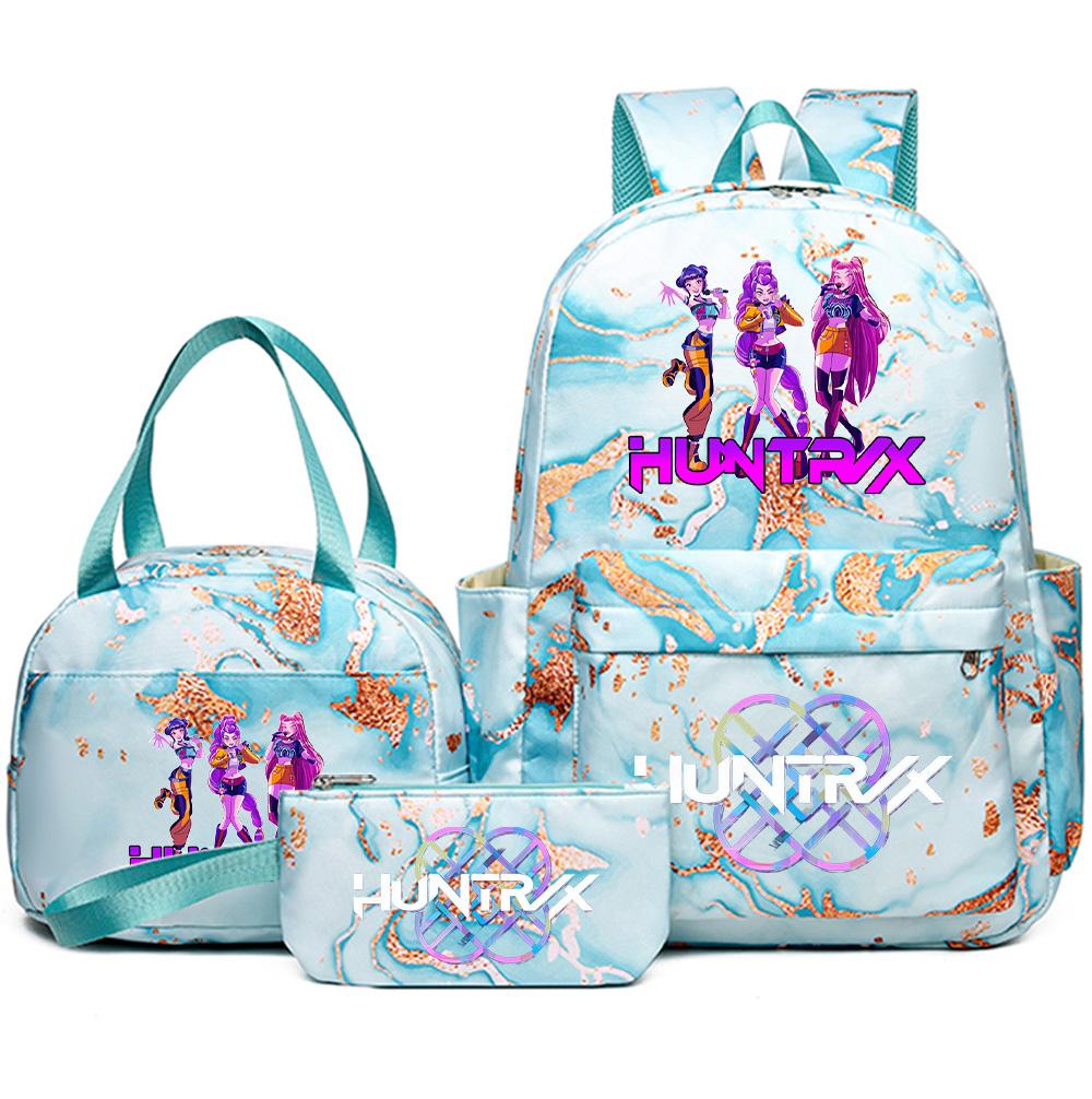 3Pcs/set Anime K-Pop Demon Hunters Printed Backpack Handbag Pencil Case for Teenager Student Bookbag Schoolbag Women Large Capacity Waterproof Bag