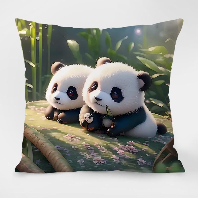 Cute Cartoon Panda Pattern Decorative Pillowcase Living Room Bedroom Square Cushion Pillowcase