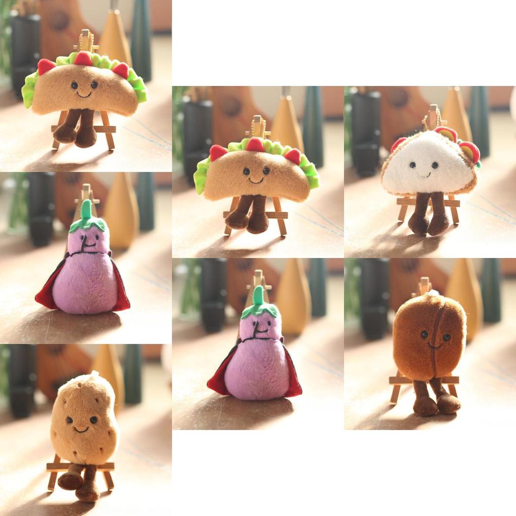 Adorable Cute Sandwich Plush Toy Keychain Hamburger Eggplant Doll Accessory